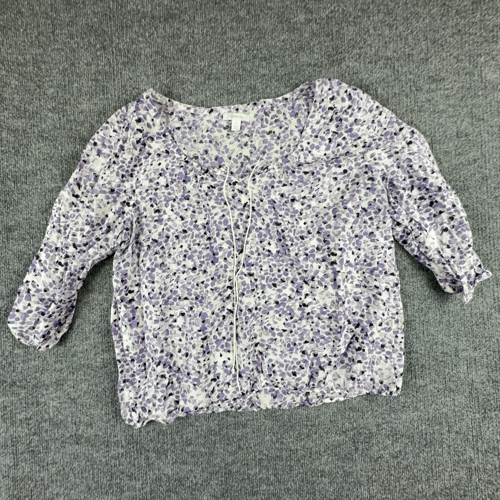Relativity Blouse Womens XL Purple Floral Scoop Neck 3/4 Sleeve‎ Peasant Top